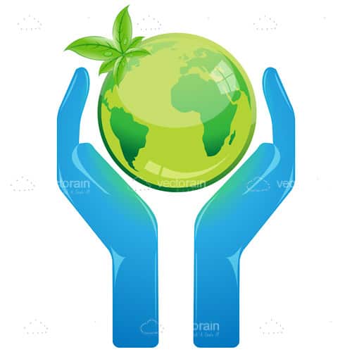 Green Globe Apple in Blue Cupped Hands